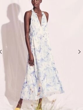 Saylor Annela Blue Marble Tiered Midi Dress M Sold Out Halter Side Tie